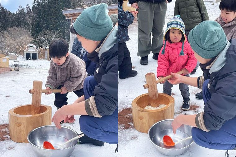 餅をつく子どもたち